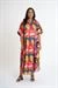 Patterned V-Neck Dress | Orange