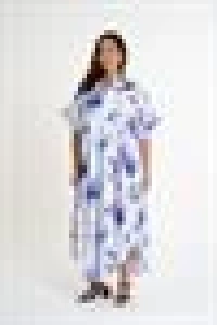 Patterned V-Neck Dress | White