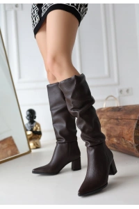 Pitay  Kahverengi Cilt Topuklu Çizme