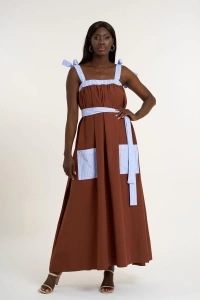 Poplin Strappy Dress | Brown