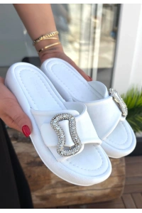 Rale Beyaz Cilt Tokalı Terlik