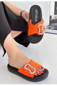 Rale Turuncu Saten Tokalı Terlik