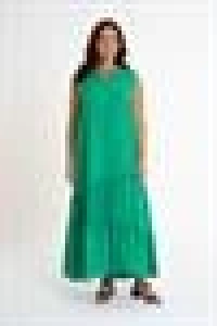 Ruffle Detailed Zero Sleeve Long Dress | Green