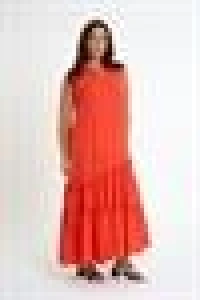 Ruffle Detailed Zero Sleeve Long Dress | Orange