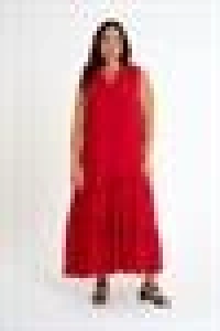 Ruffle Detailed Zero Sleeve Long Dress | Red