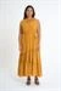 Ruffle Detailed Zero Sleeve Long Dress | Yellow