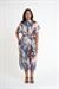 Satin Gathered Shirt Dress | Blue