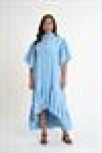 Shirt Dress with Ruffled Sleeves | Blue