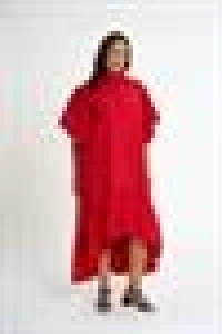 Shirt Dress with Ruffled Sleeves | Red