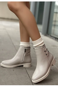 Siari Bej Cilt Topuklu Bot