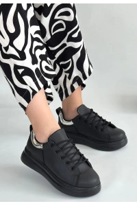 Sofio Siyah Cilt Bağcıklı Spor Ayakkabı