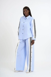 Striped Co-Ord Set with Side Slits | Sky Blue