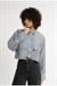 Striped Crop Shirt with Pocket Detail | Black