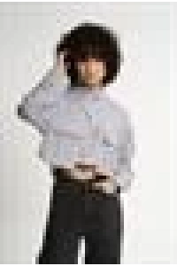 Striped Crop Shirt with Pocket Detail | Gray