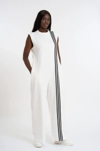Striped Detail Sports Jumpsuit | White