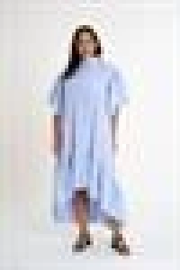 Striped Shirt Dress with Ruffled Sleeves | Blue