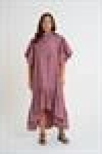 Striped Shirt Dress with Ruffled Sleeves | burgundy