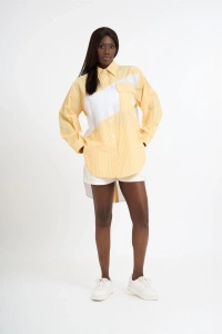 triped Garnished Shirt | Yellow