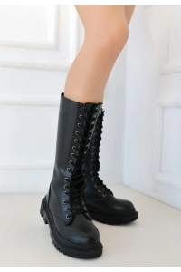 Uliza Siyah Cilt Bağcıklı Çizme