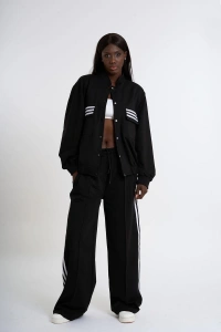 Womens Striped Tracksuit | Black