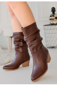 Yior Kahverengi Cilt Topuklu Bot