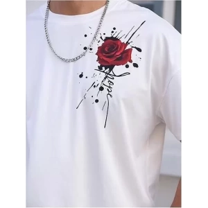 Erkek Bisiklet Yaka Kısa Kol Baskılı T-shirt - Beyaz