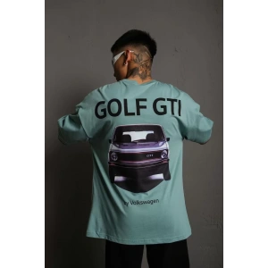 Erkek Sırt Golf Gtı Baskılı Oversize T-shirt - Mint Yeşili