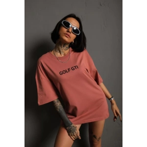 Kadın Sırt Golf Gtı Baskılı Oversize T-shirt - Gül Kurusu