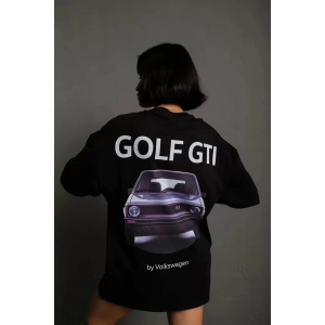 Kadın Sırt Golf Gtı Baskılı Oversize T-shirt - Siyah