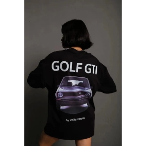 Kadın Sırt Golf Gtı Baskılı Oversize T-shirt - Siyah