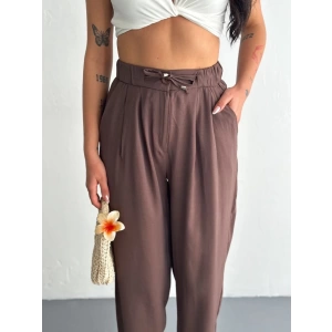 Kadın Yüksel Bel Rahat Boru Paça Pantalon - Kahverengi
