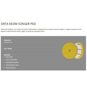 Menzerna Premium Medium Cut Foam Pad Sarı Pasta Süngeri 150mm