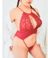Büyük Beden Fantezi Kırmızı Dantelli Bodysouit