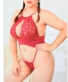 Büyük Beden Fantezi Kırmızı Dantelli Bodysouit