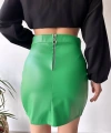 Dantelli fermuarlı deri etek yeşil w24598