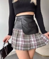 Deri garnili cepli ekose etek siyah s24604