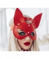 Fantezi Deri Seksi Kırmızı Kedi Maske Kelepçe Kırbaç Seti ( 3lü Set)