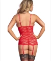 Fantezi Kırmızı Dantelli Seksi Elbise Jartiyer Takımı Düz Jartiyer Çoraplı