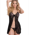 Fantezi Önü Açık Siyah Dantel Gecelik İç Giyim