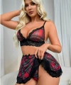 Fantezi Seksi Dantelli Ekose Sütyen Mini Etek Takım