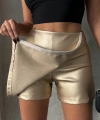 Taşlı şort etek deri gold h240018