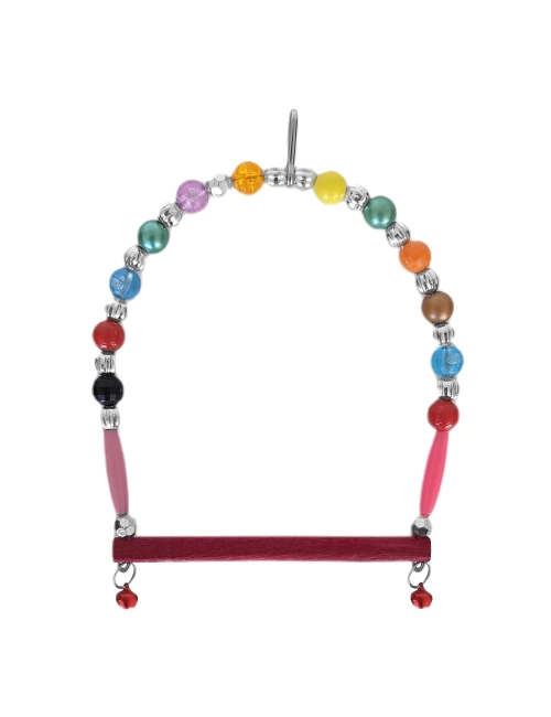 Ahşap Tünekli Şeffaf Boncuklu Kuş Salıncağı 10-12 cm Renkli