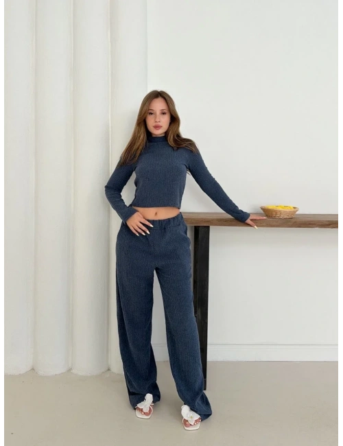 Balıkçı yaka örme takım lacivert st265865