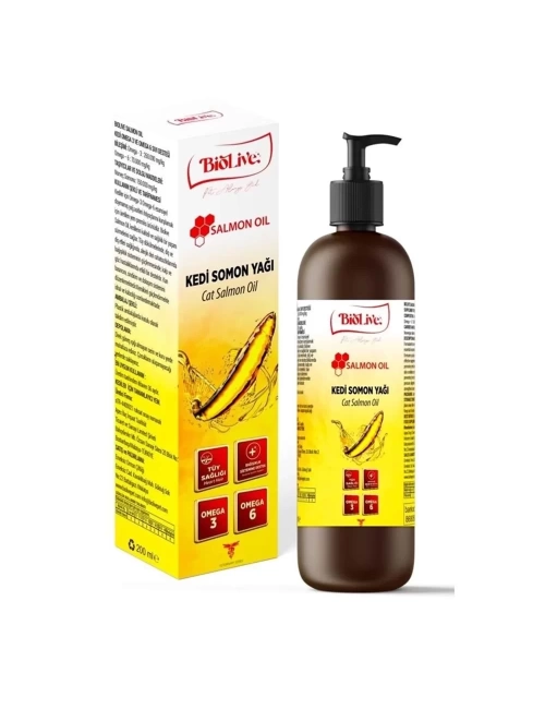 Biolive Kediler İçin Somon Yağı Tüy-Dış Eti-Bağışıklık-Kalp ve Göz Sağlığı 200ml