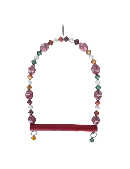 Boncuklu Ve Tünekli Kuş Salıncağı 10 cm-14 cm Bordo