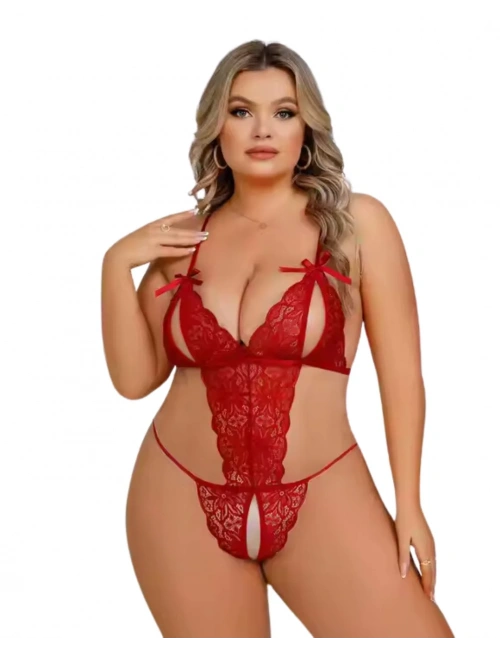 Büyük Beden Fantezi Kırmızı Dantelli Babydoll