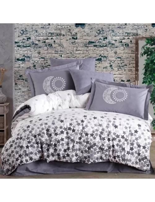 Çift Kişilik Poplin Nevresim Stars Gri