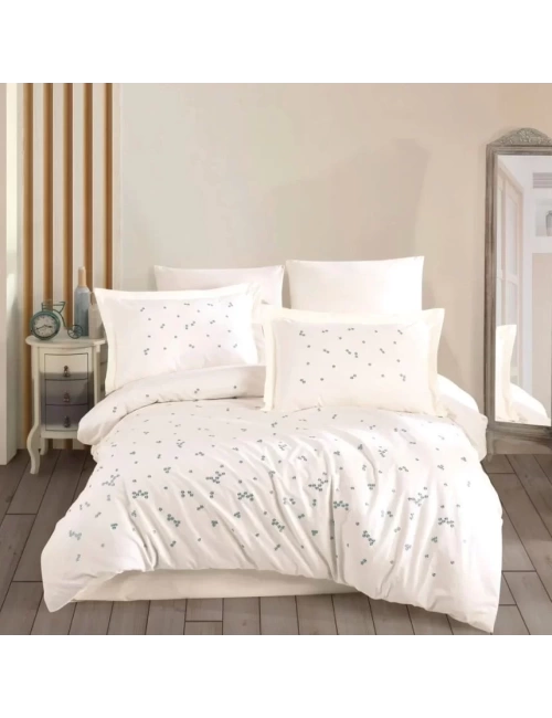 Çift Kişilik Poplin Premium Nakışlı Nevresim Spring Krem