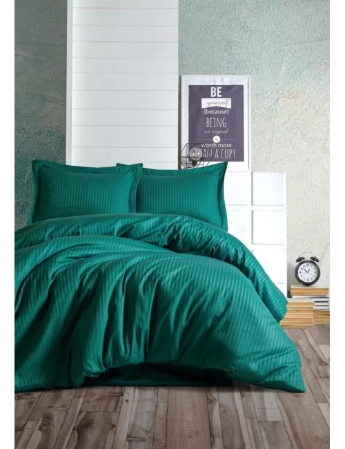 Çift Kişilik Saten Nevresim Takımı Elegante Stripe Petrol