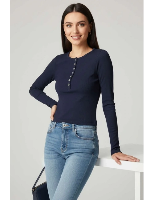 Çıtçıt Detaylı Bluz Lacivert T4343